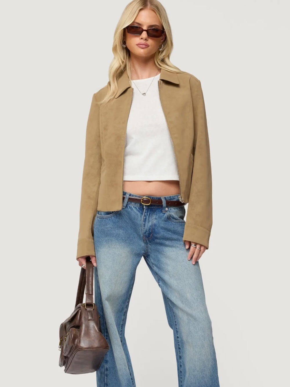 EDIKTED SUEDE FAUX CREAM JACKET